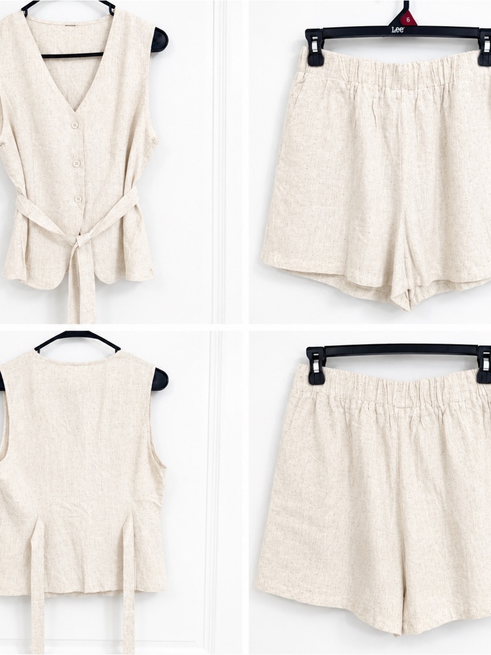 Sleeveless Button Front Linen-Look Top & Elastic Waist Shorts Set - Natural